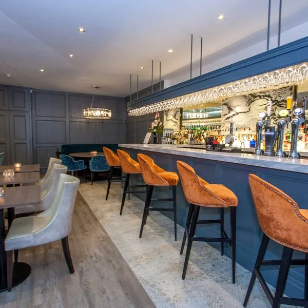 bar design with fielded panels and marble top