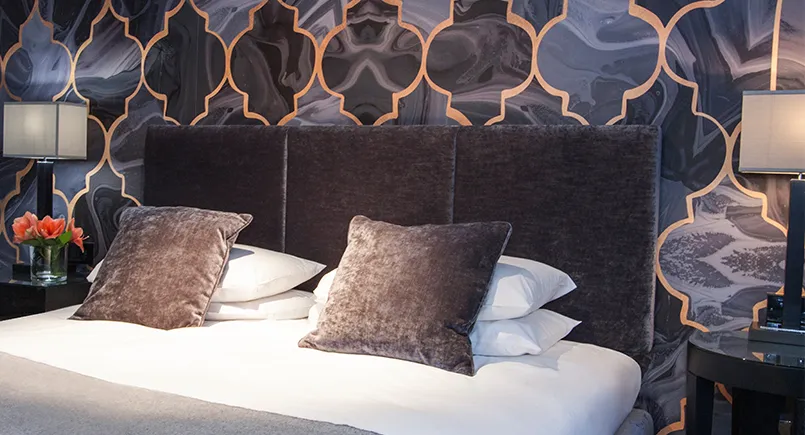 Grey velvet headboard with panels