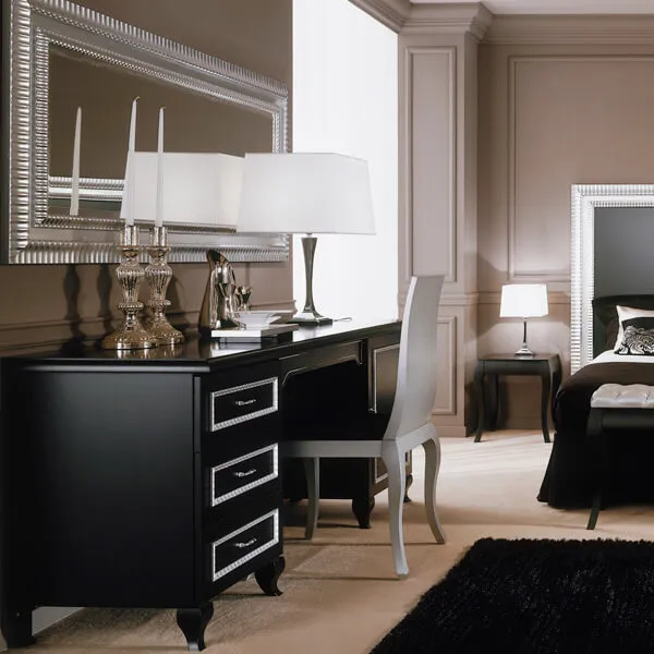 Black Boutique Hotel Desk with Silver Trim - Venice