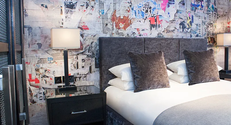 Grey fabric panelled headboard