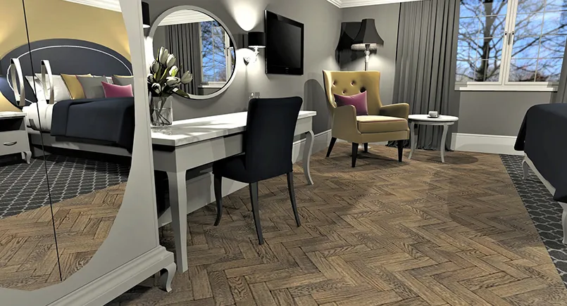 layla boutique hotel bedroom design with cabriole leg casegoods