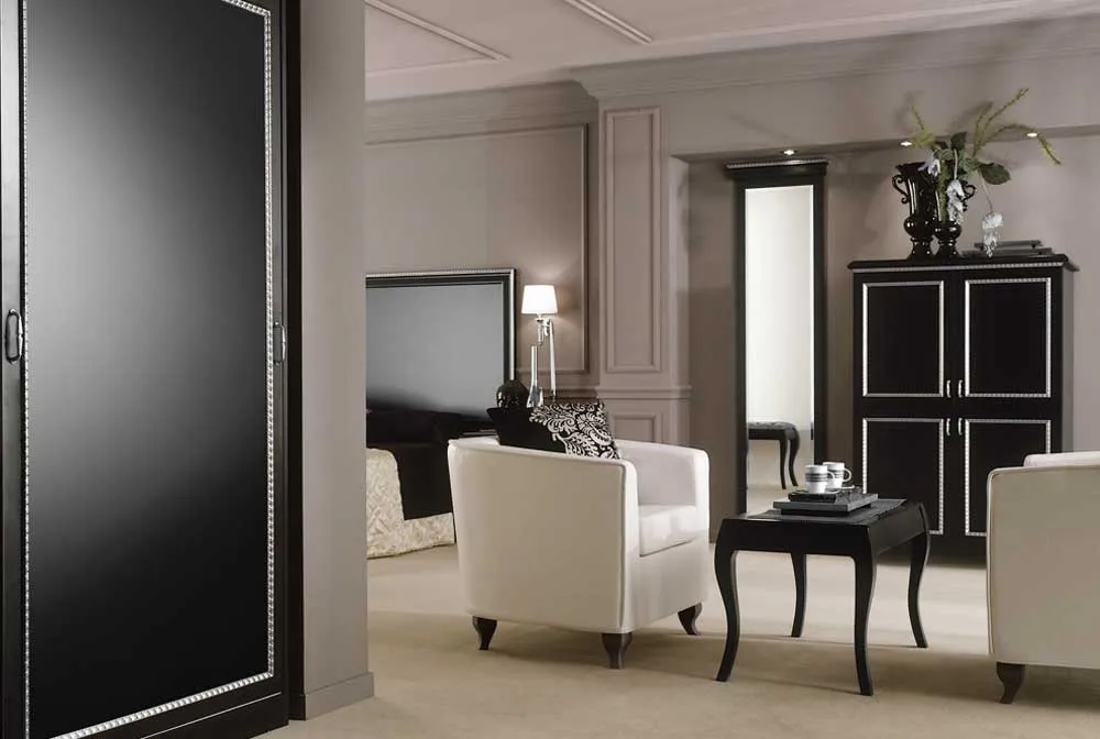 Boutique Hotel Bedroom Furniture - Paris Black with Silver Trim