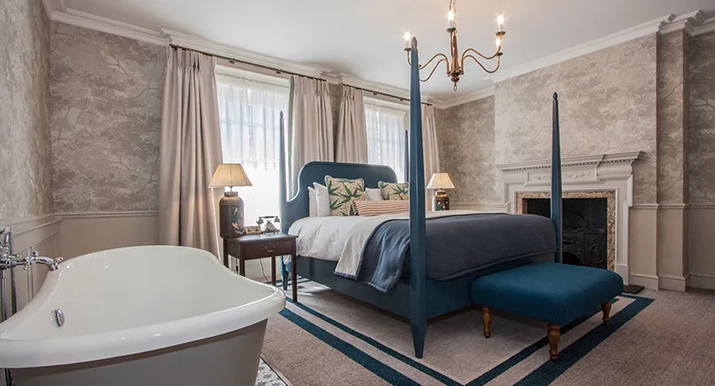 Hand Painted Blue Four Poster Bed