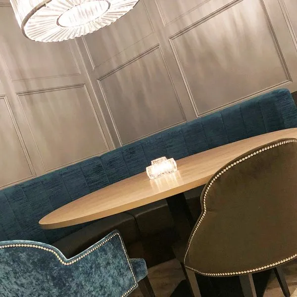 booth bar fixed seating in teal